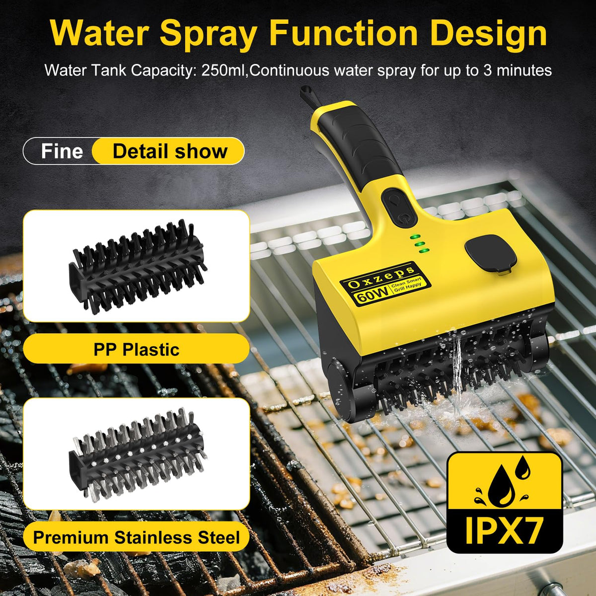 Oxzeps brush offers two-speed control for varying levels of grime.