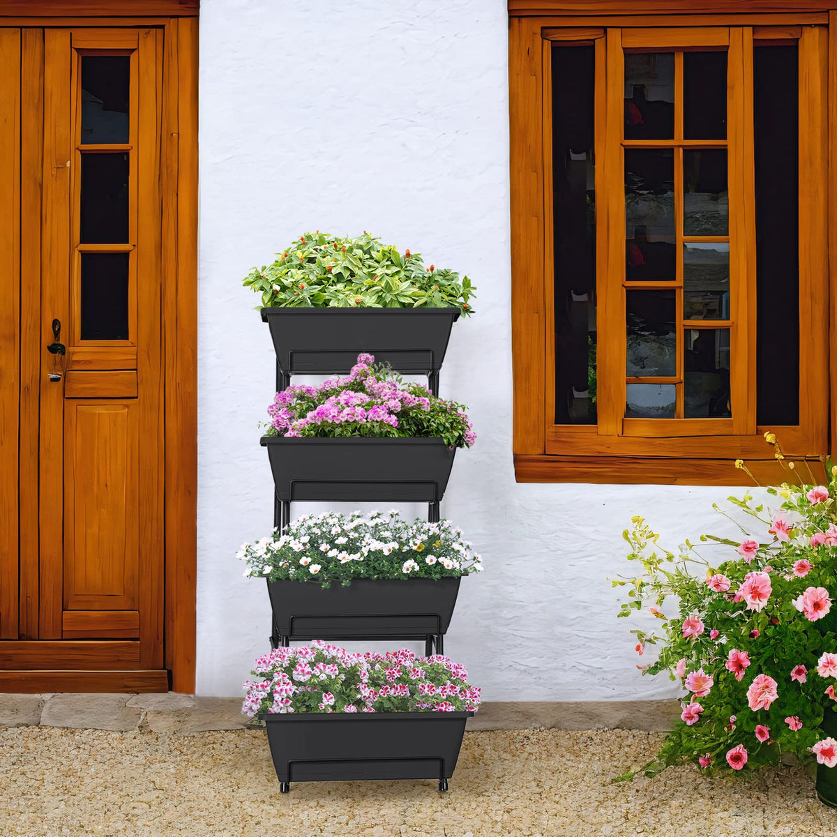 OYEAL elevated planter supports herbs, flowers, and vegetables across levels.
