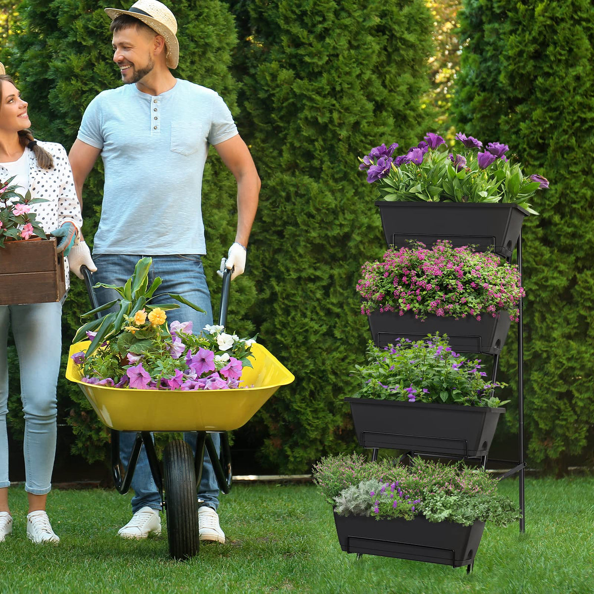 OYEAL patio height garden setup elevates plants for easy care.