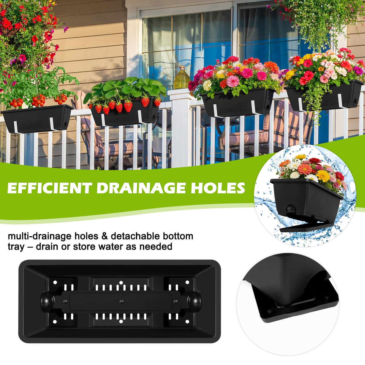OYEAL planter box drainage holes and detachable bottom tray showcase drainage control.