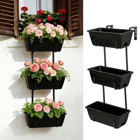 OYEAL 3-tier railing planter on balcony for space-saving vertical gardening.