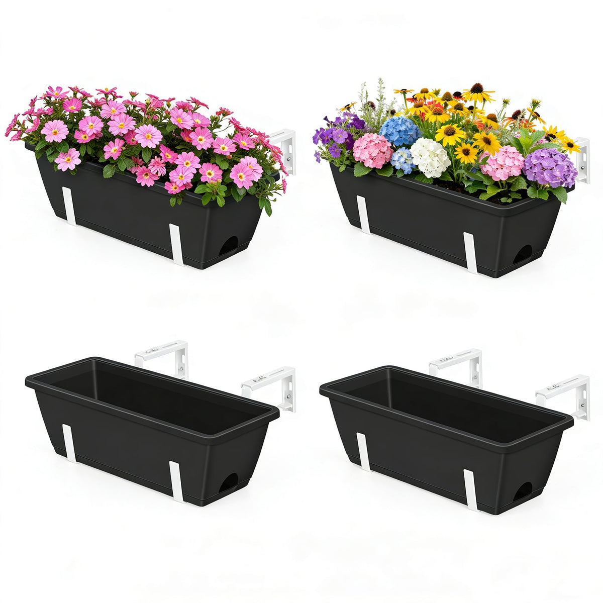 OYEAL railing planter box four-pack shown on a balcony railing for garden growth