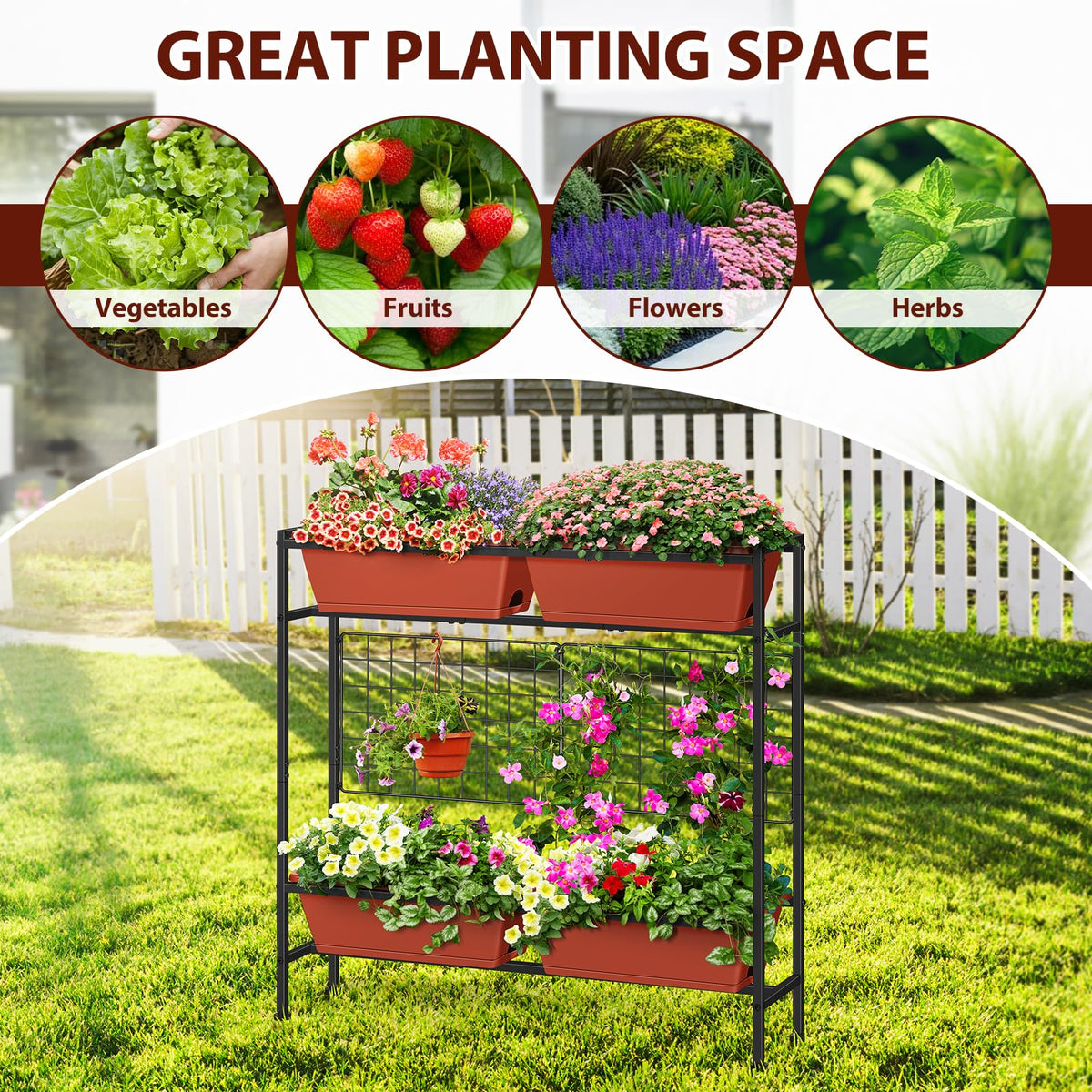 OYEAL trellis supports climbing plants to maximize vertical growing space.