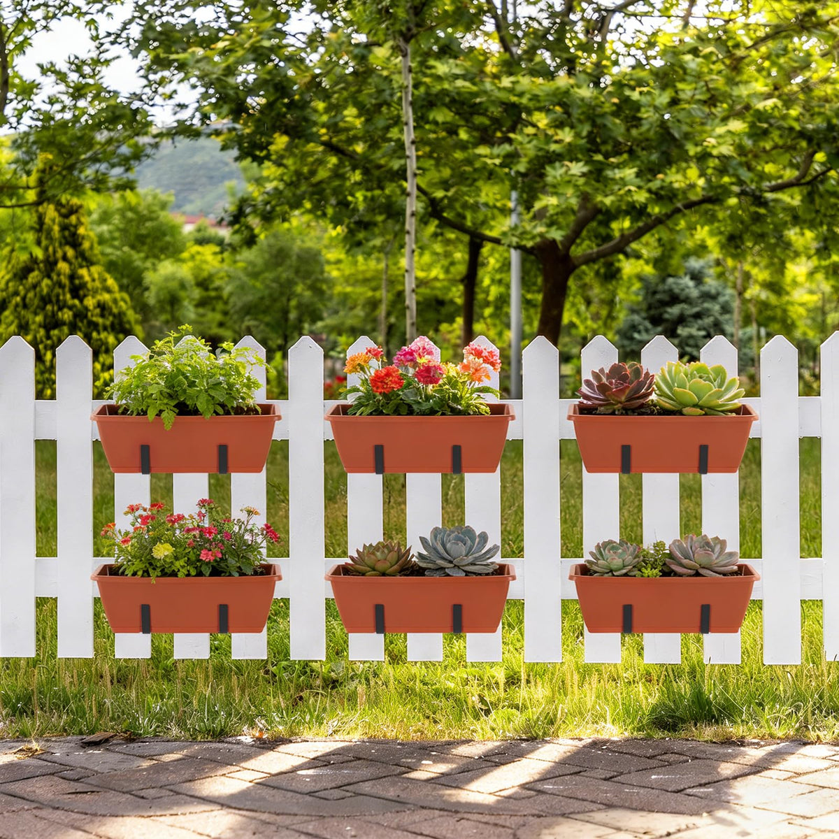 OYEAL window boxes on a balcony show versatile plant display options.