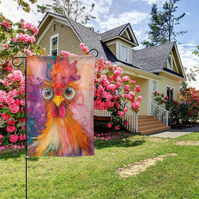 Oyebn Colorful Rooster flag durable polyester; withstands weather for outdoor use.