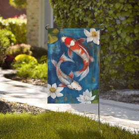 oyebn two koi fish garden flag 12x18 color-rich exterior flag