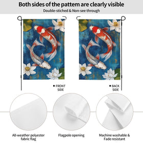 oyebn two koi fish garden flag 12x18 side view, double-sided visibility