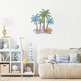 OYEFLY metal tropical beach wall art brightens bathrooms with sunny mood.