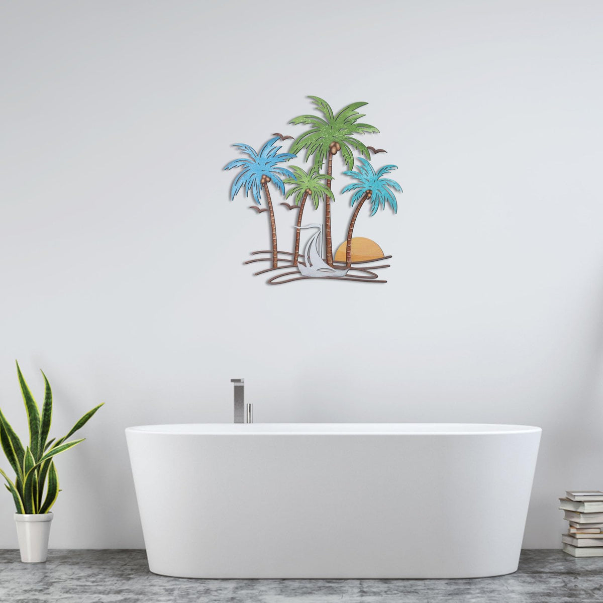 OYEFLY metal tropical beach wall art complements offices with tropical calm.