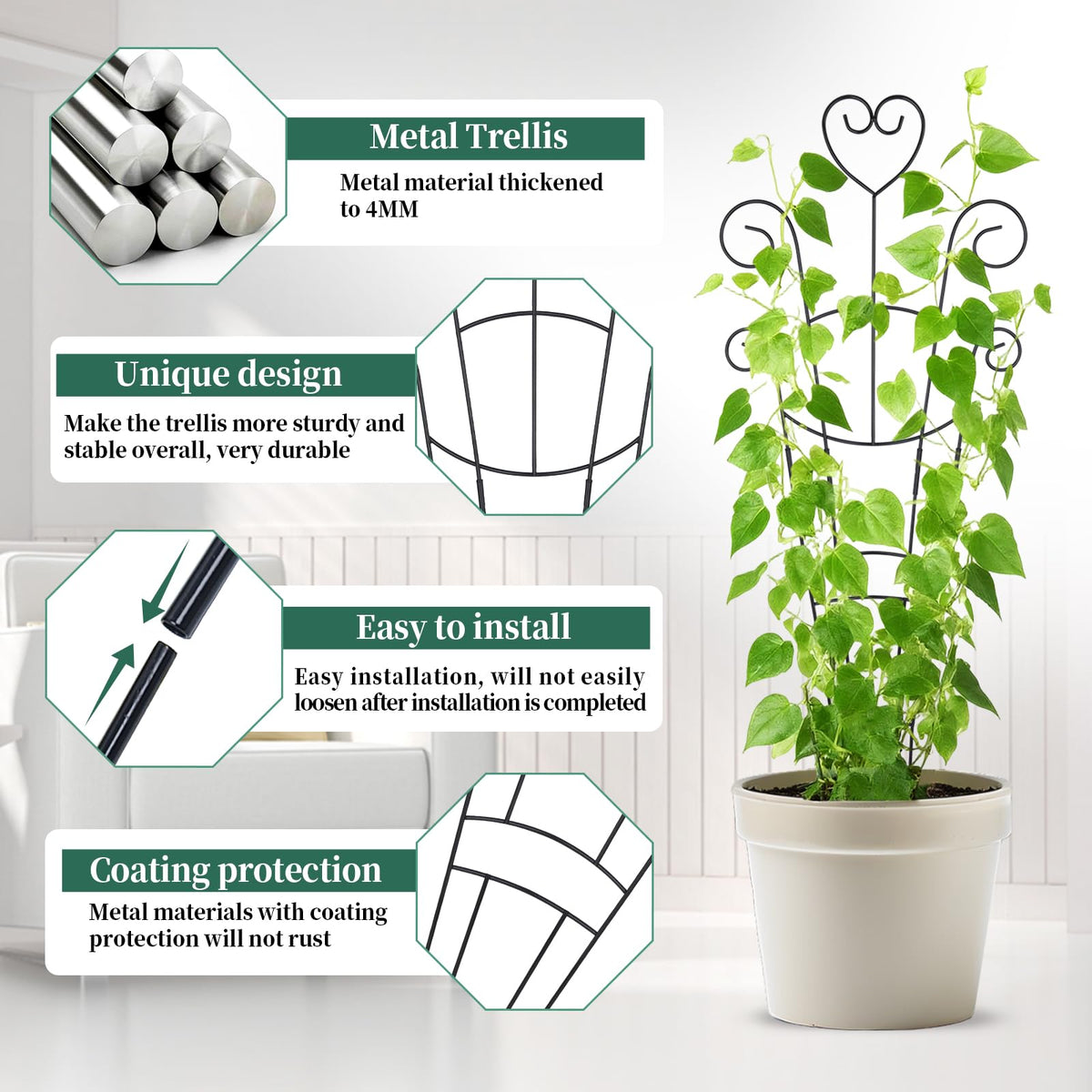 OYOEETD heart trellis in pot with ivy; promotes vertical growth for climbing plants.