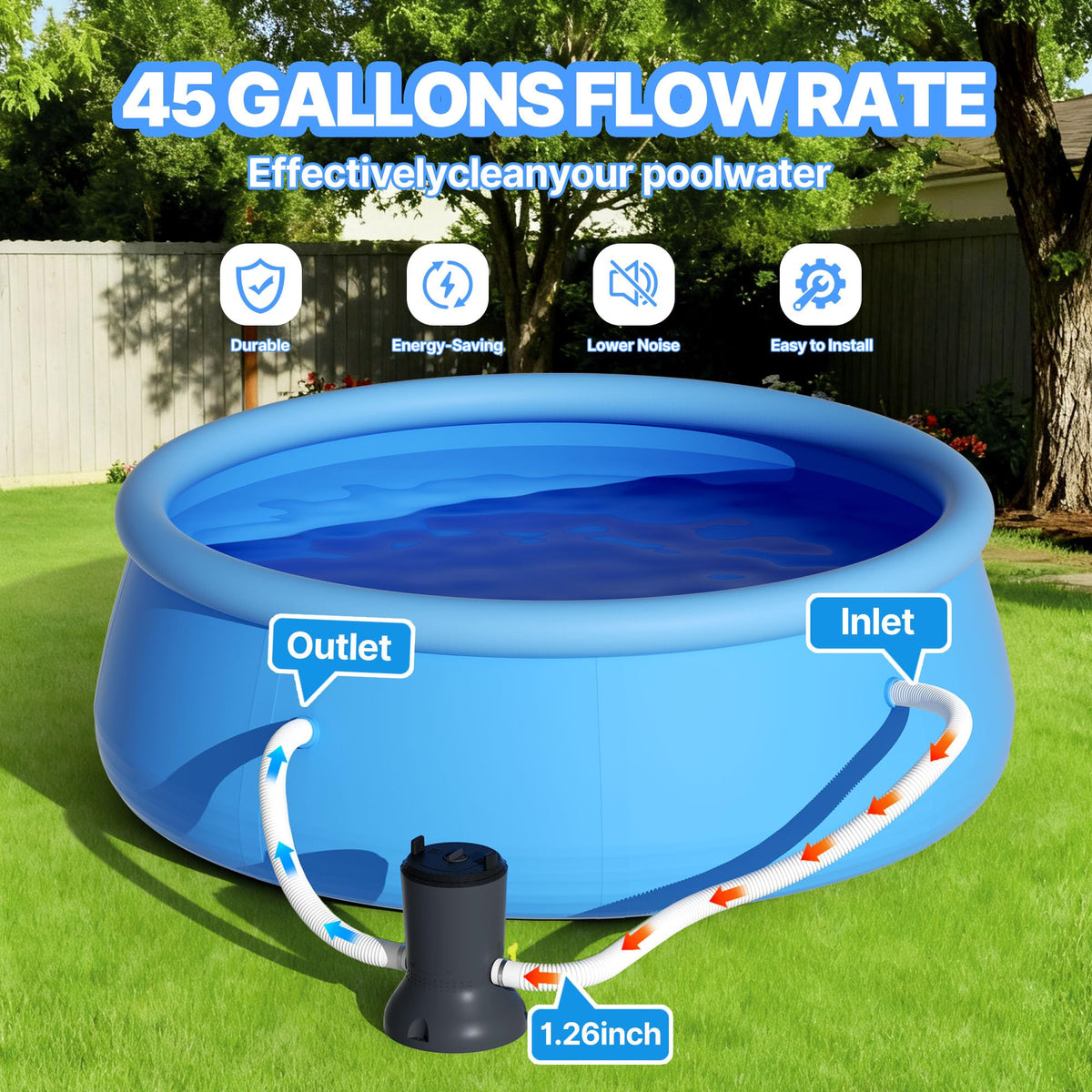 OYO WATER continuous water circulation maintains clean above-ground pools.