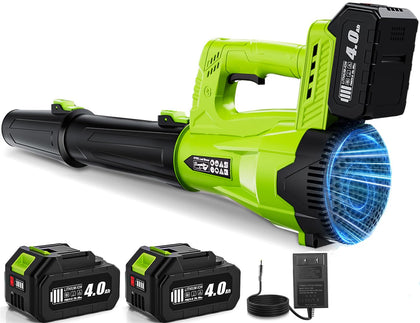 OYREL leaf blower with dual 4Ah batteries powering extended yard cleanup