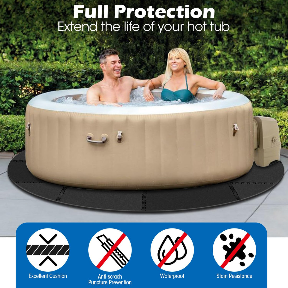 Oyrlize heat-insulating-hot-tub-mat slows heat loss for longer soaks.