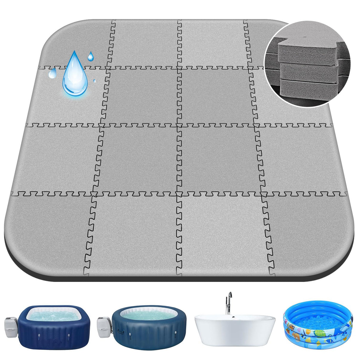 Oyrlize hot tub mat round interlocking design protects surfaces and reduces friction.
