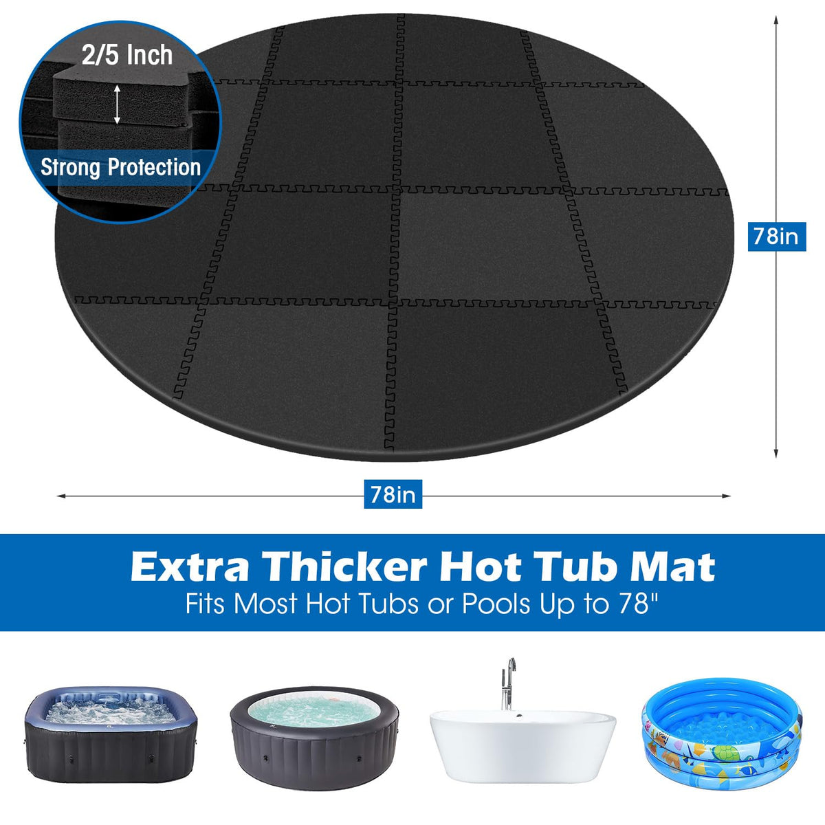 Oyrlize universal-fit-78-inch-hot-tub-pad fits most portable tubs.
