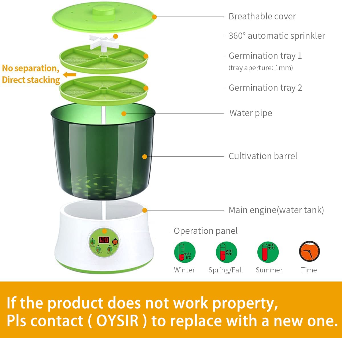 OYSIR Bean Sprouts Machine two-tray setup for high-capacity sprouting at home