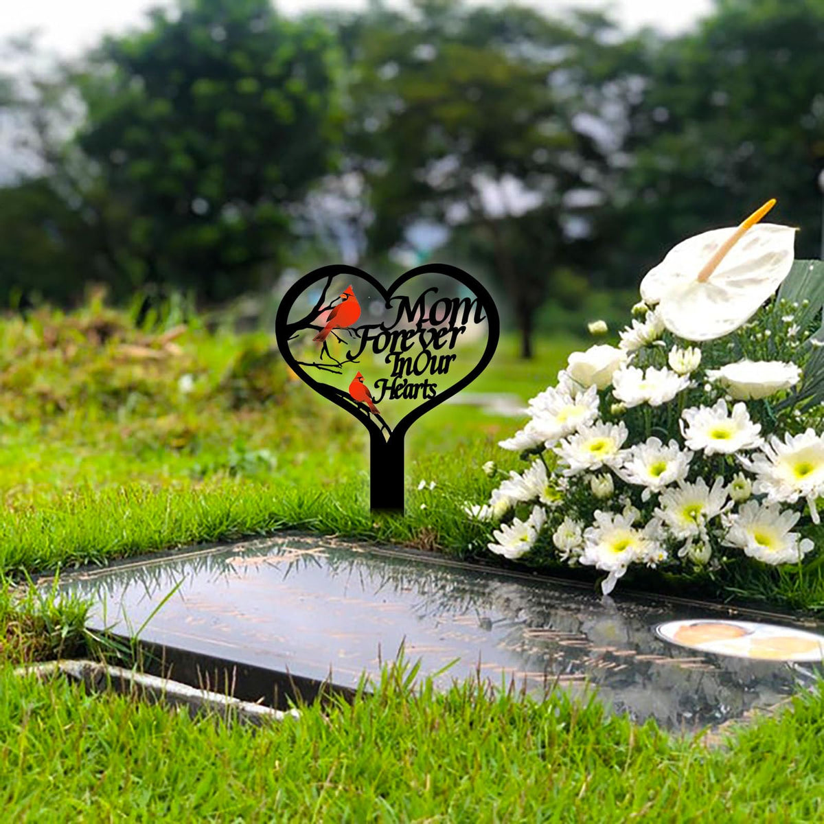 OZIO metal grave marker stand provides stable support for cemetery displays.