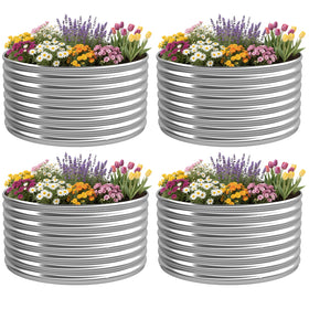 OZMSHF round raised bed four-pack in sunny yard boosts scalable vegetable and flower planting