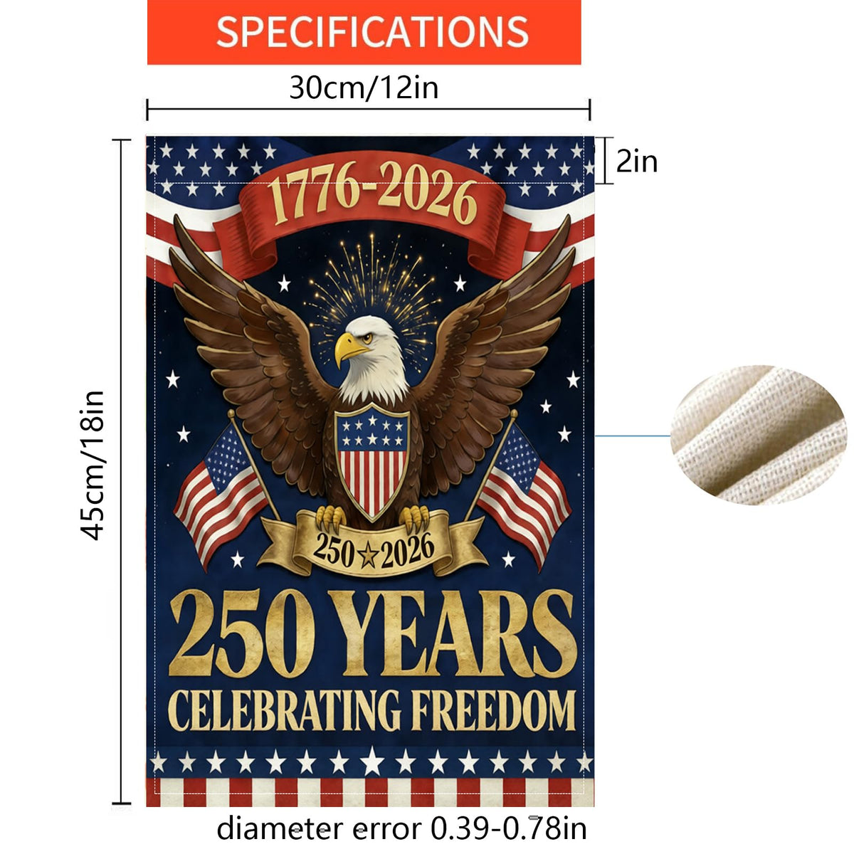 OZTK 250th eagle flag back view, resilient print for year-round yard display.