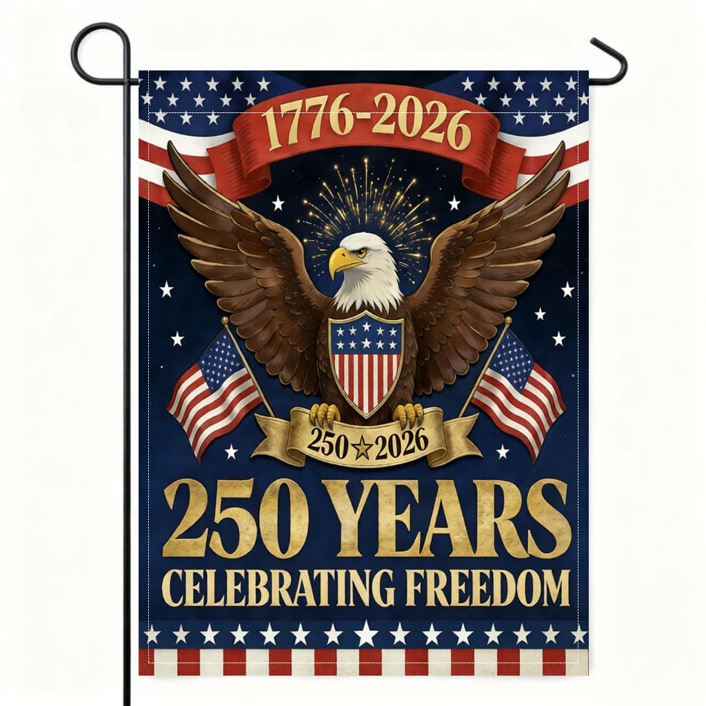 OZTK 250th eagle flag front view, double-sided display ideal for outdoor patriotic decor.