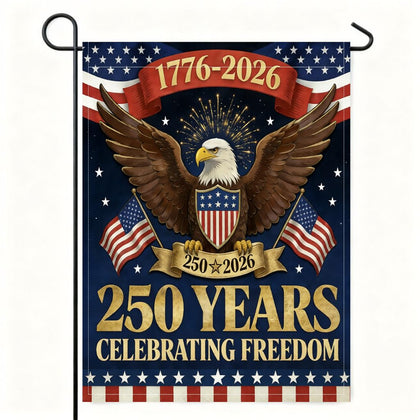 OZTK 250th eagle flag front view, double-sided display ideal for outdoor patriotic decor.