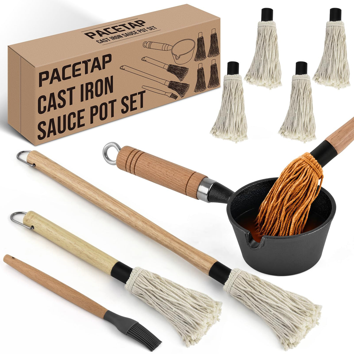 PACETAP BBQ Mop Brush with long handle for safe, even sauce application