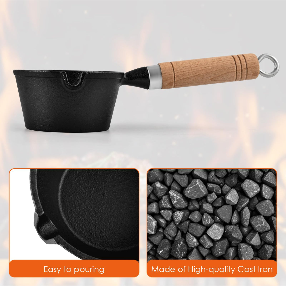 PACETAP Cast Iron Sauce Pan with heat retention for sauces