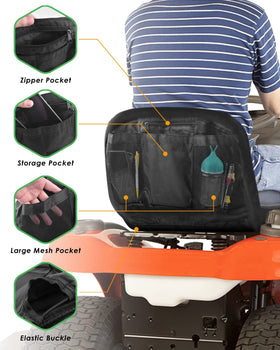 PACETAP back pocket design on seat cover with tools and gloves