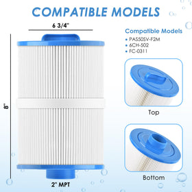 PACETAP spa filter cartridge showing Artesian compatibility for secure fit