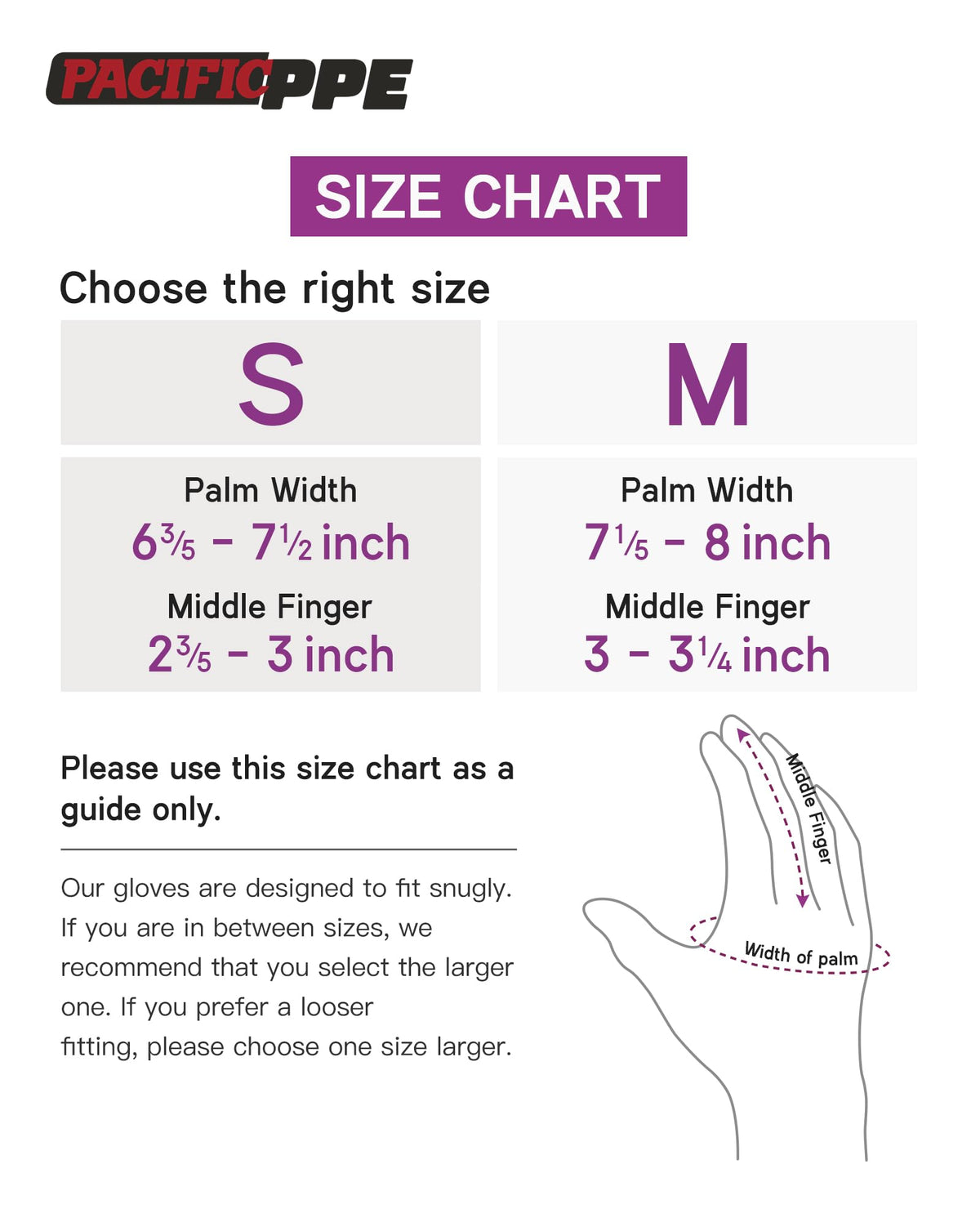 Pacific PPE bright purple color helps locating gloves quickly.