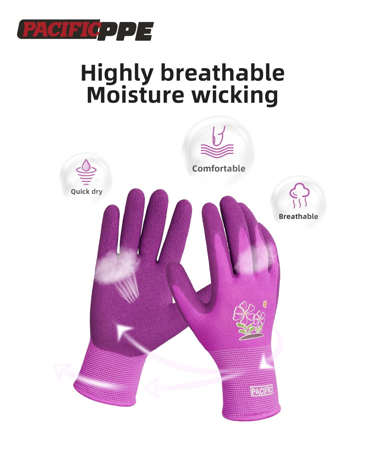Pacific PPE purple gloves with long cuff protecting forearms from dirt.