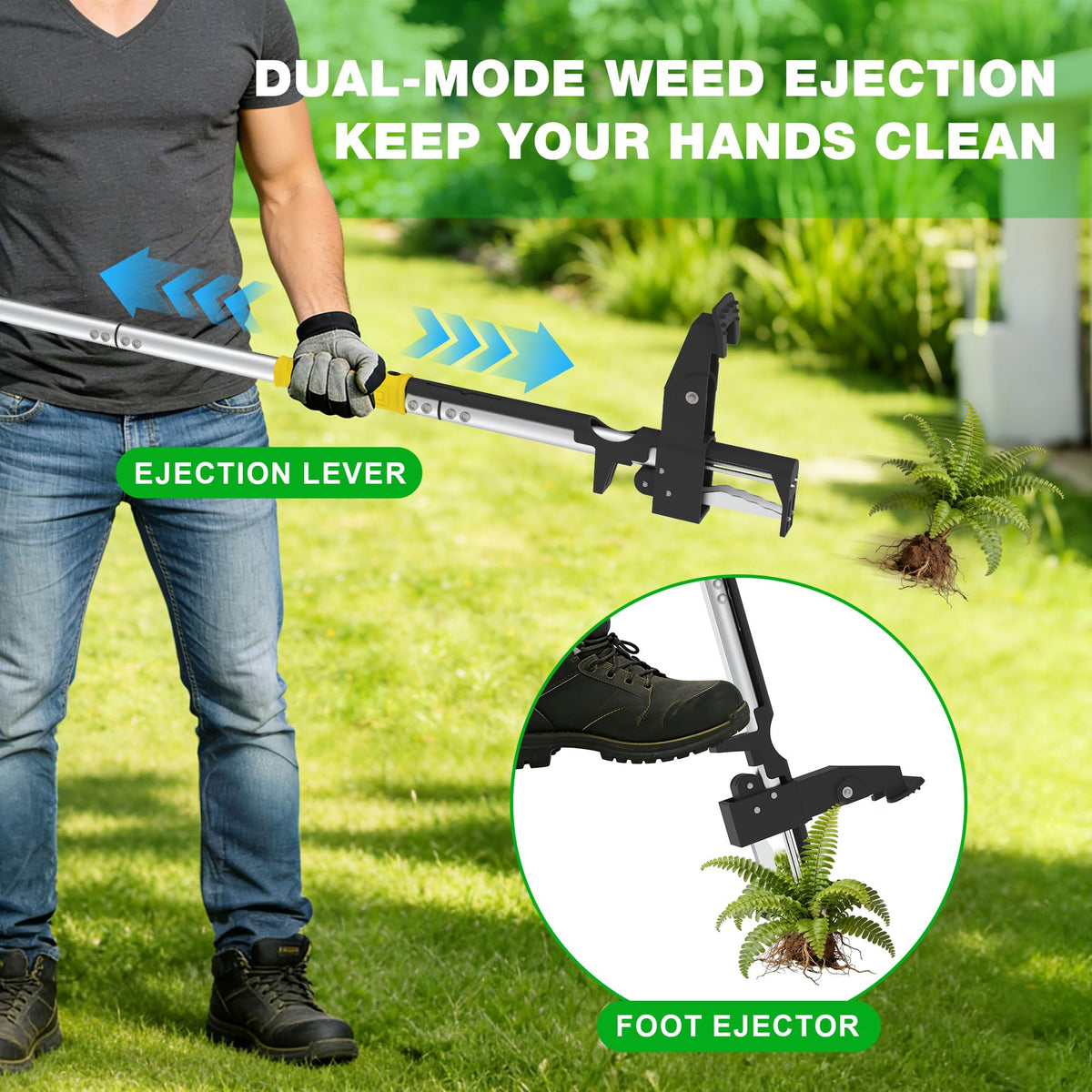 PadPure weed puller with 4-claw head detail for deep-root weed extraction.