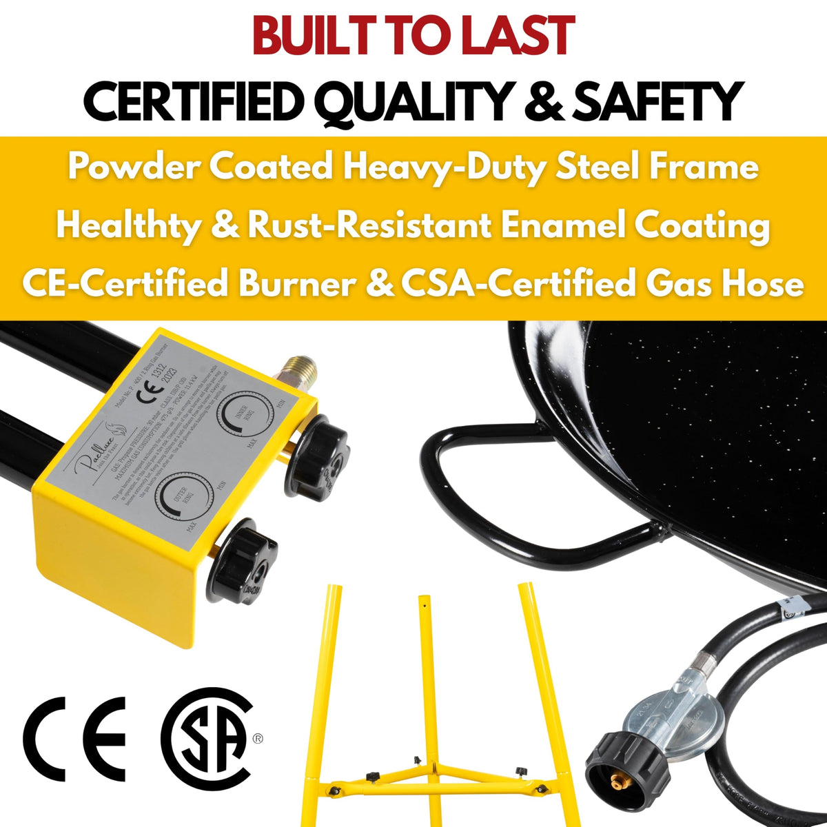 Paelluxe gas hose with regulator for a safe propane connection.