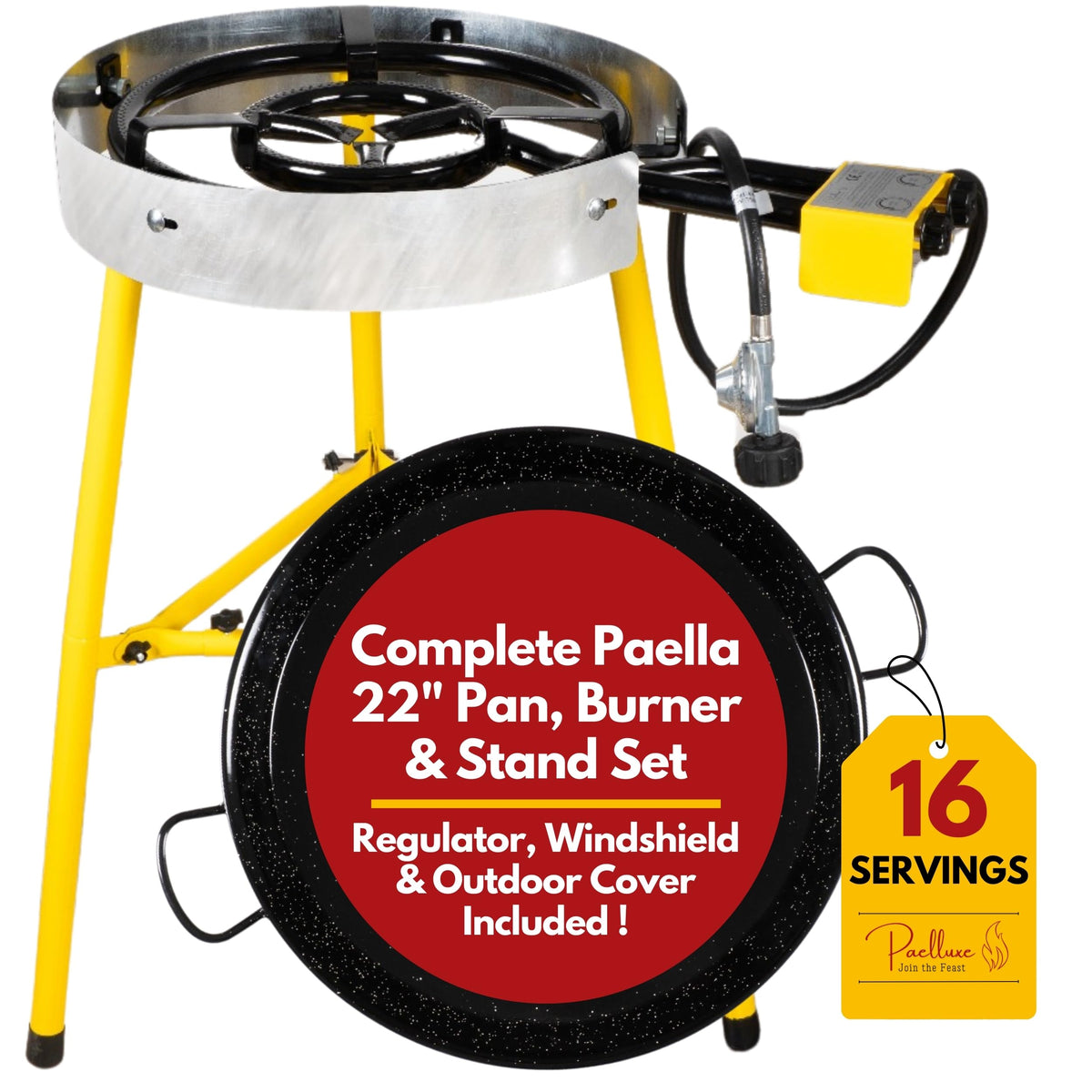 Paelluxe paella burner with two rings for efficient outdoor cooking.