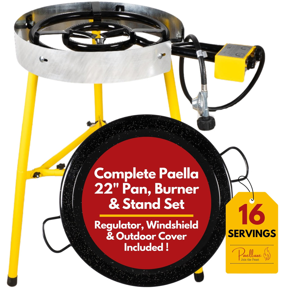 Paelluxe paella burner with two rings for efficient outdoor cooking.