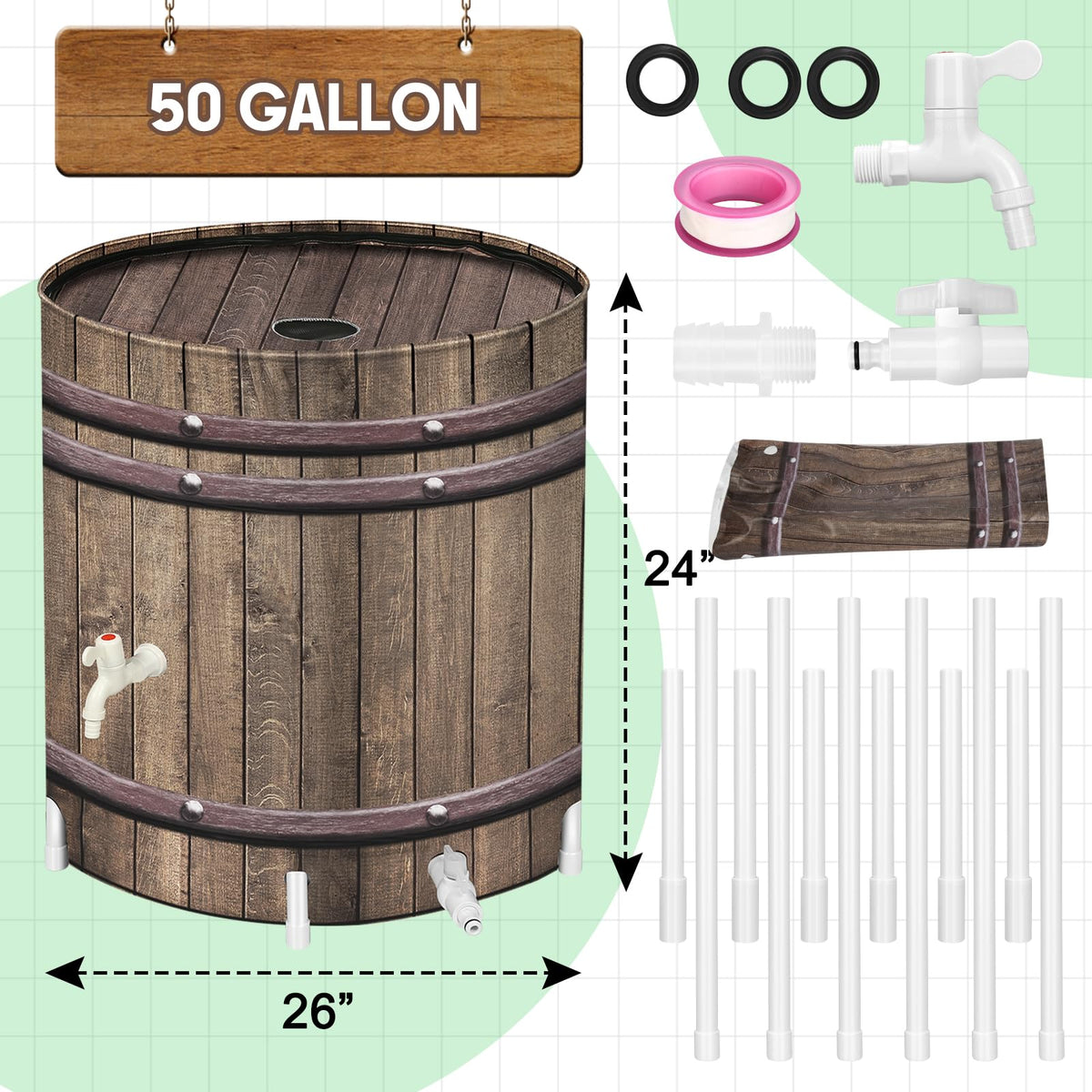 PAETAE rain barrel 50-gallon capacity supports garden watering