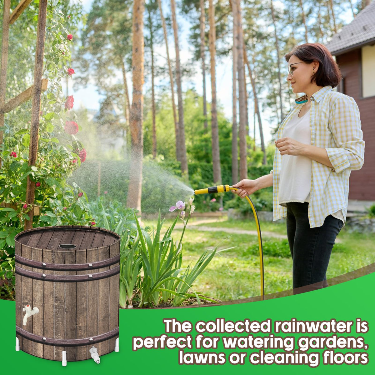 PAETAE rain barrel bottom faucet connection enables quick hose setup