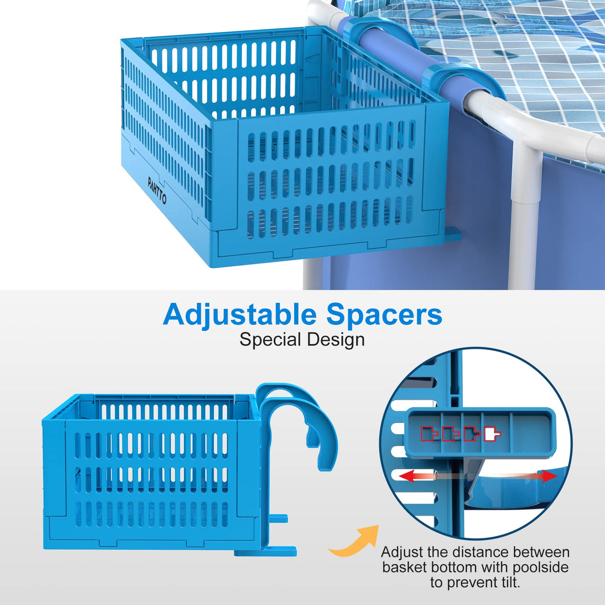 PAHTTO XL basket with adjustable spacers keeps it level on uneven ground