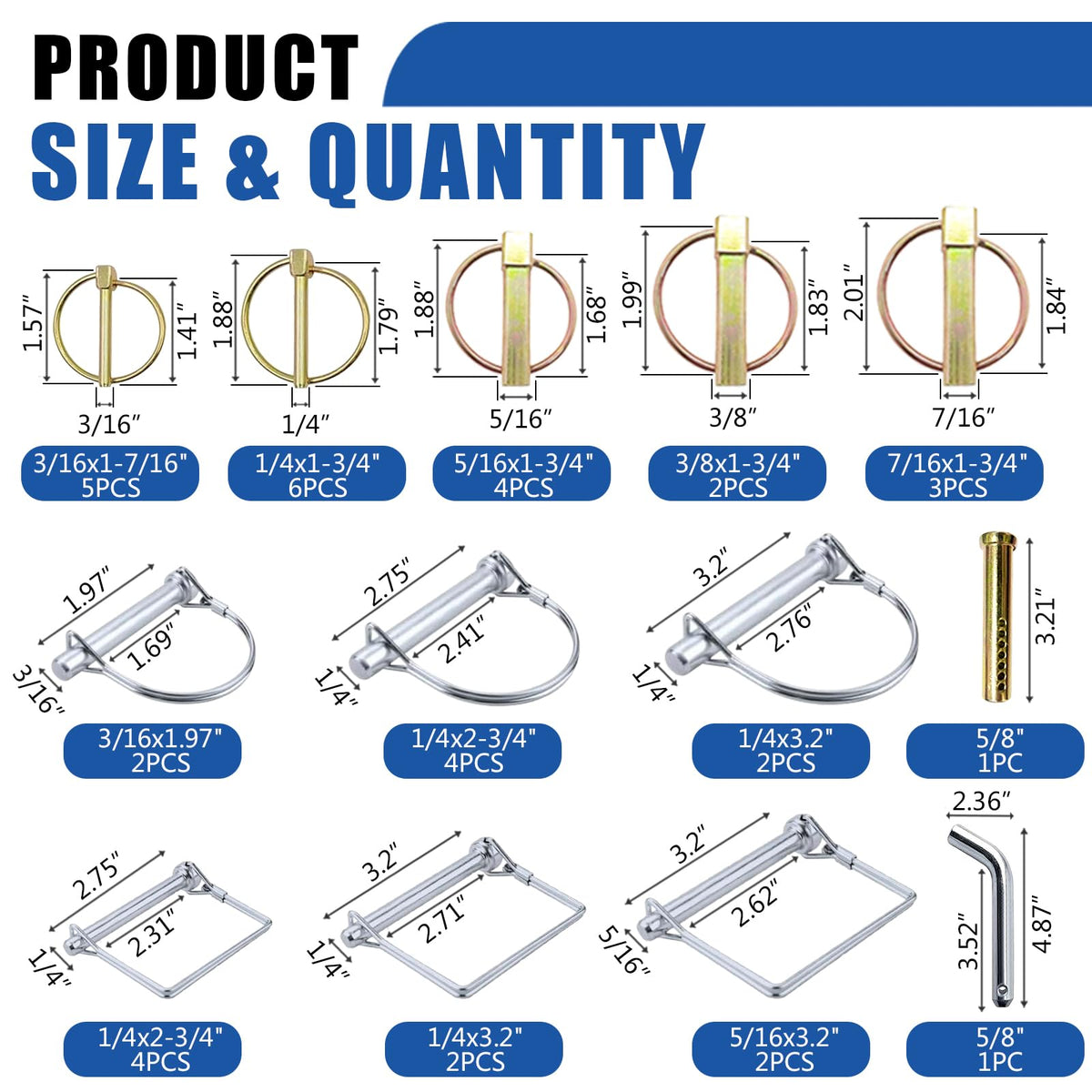 PAIGOIN cotter pins close-up highlights durable carbon steel for outdoor use.