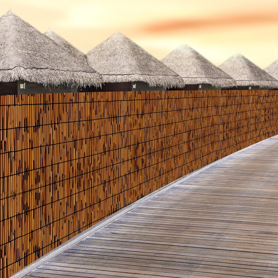 PAKNANO natural reed fencing 13x6ft in action for outdoor privacy and light diffusion.
