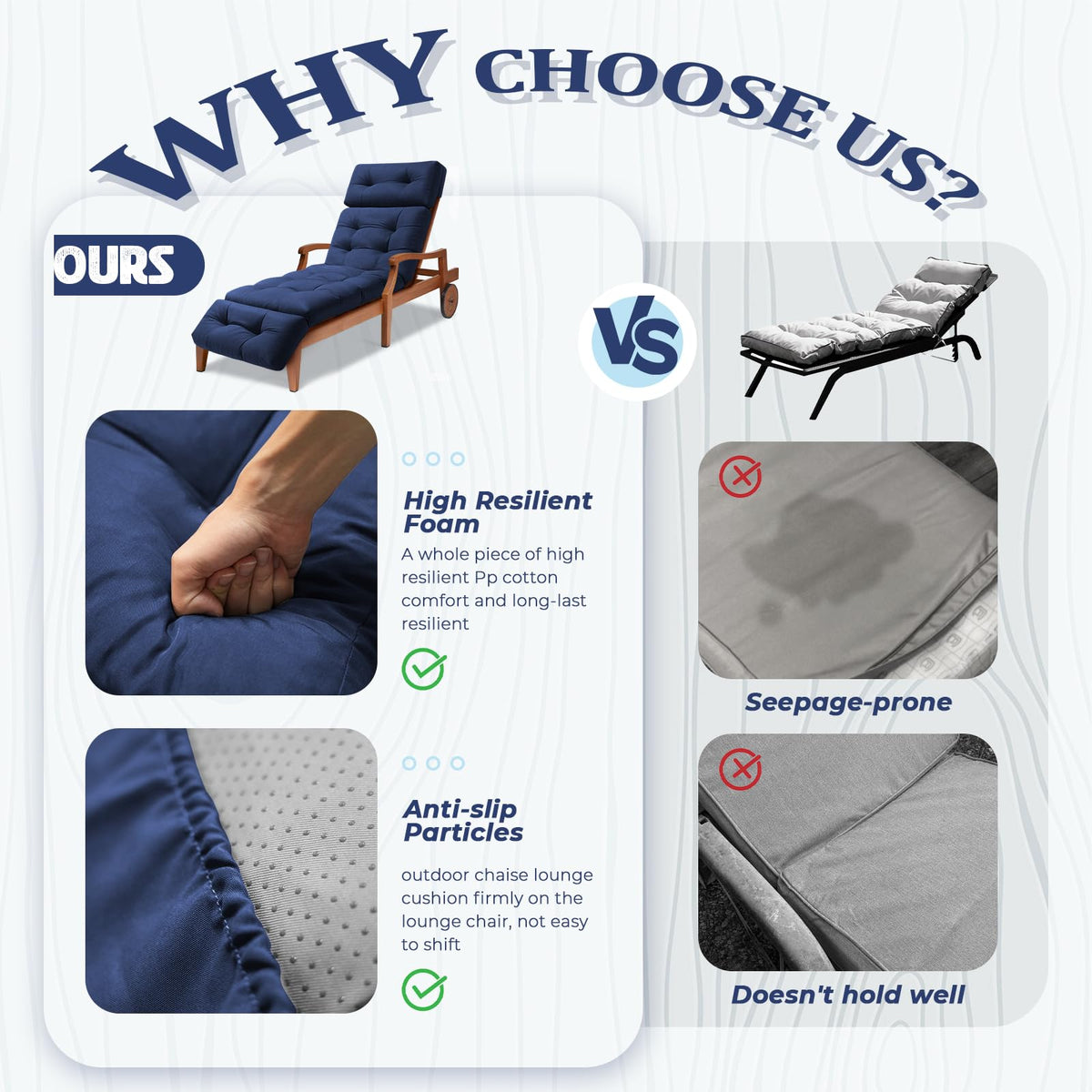 Anti-slip backing and secure straps keep the cushion in place on chairs.