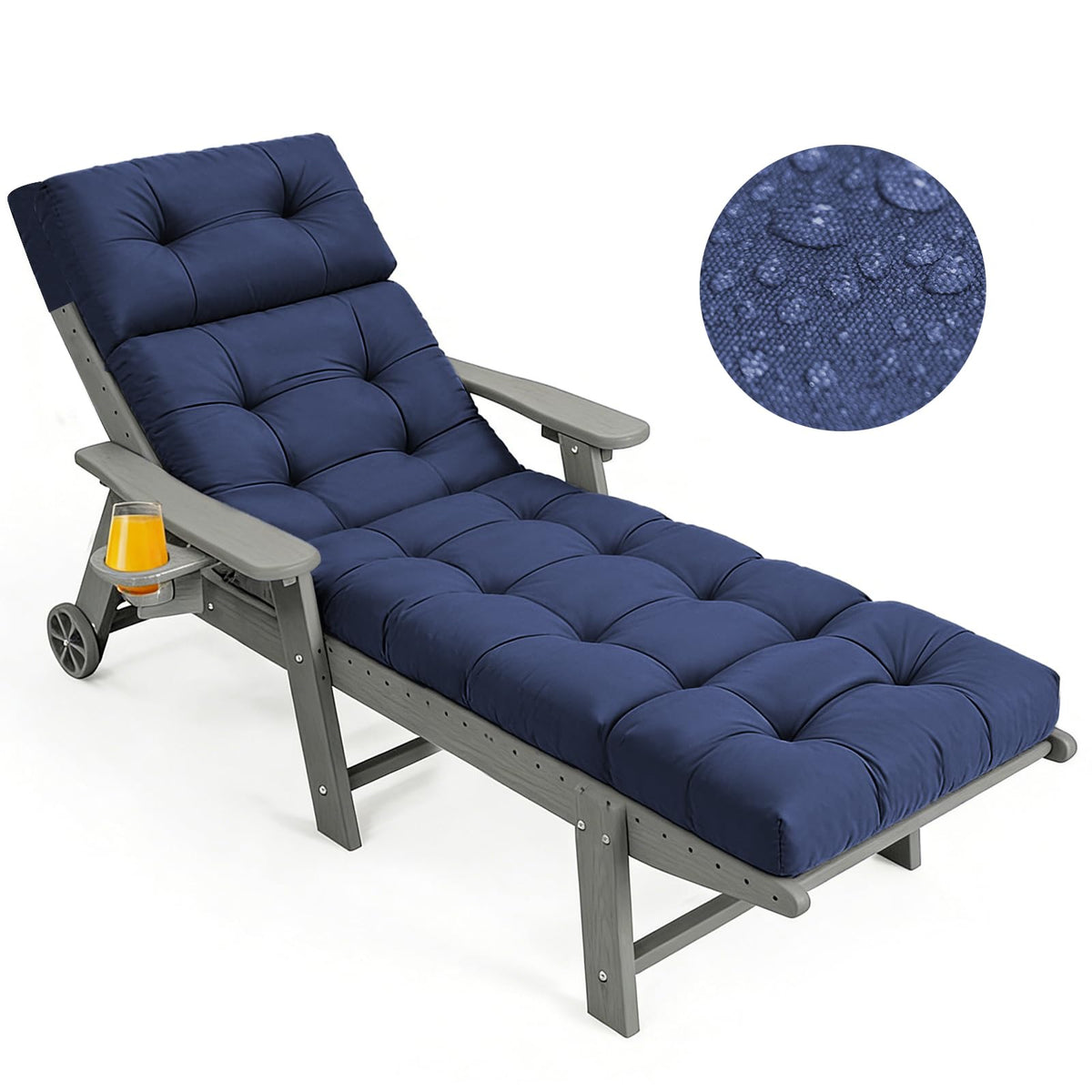 PALHMLIY chaise lounge cushion in navy fits outdoor chairs for full-body comfort.