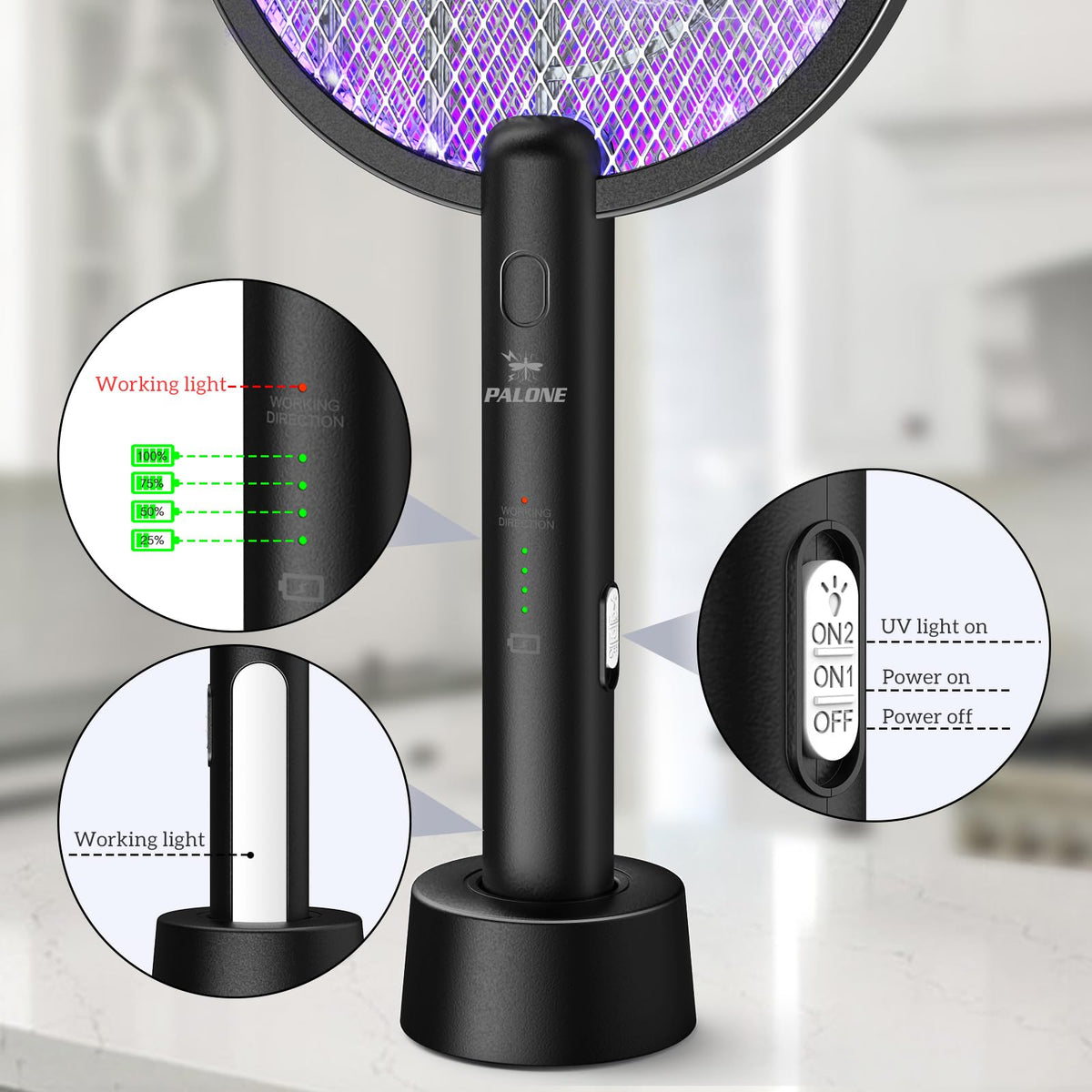 PALONE auto mode with UV lure attracts insects, enabling hands-free pest control