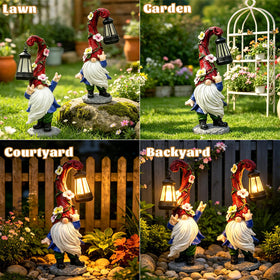 PaLuQiYa garden gnome solar lantern lit at night, creates warm yard ambiance