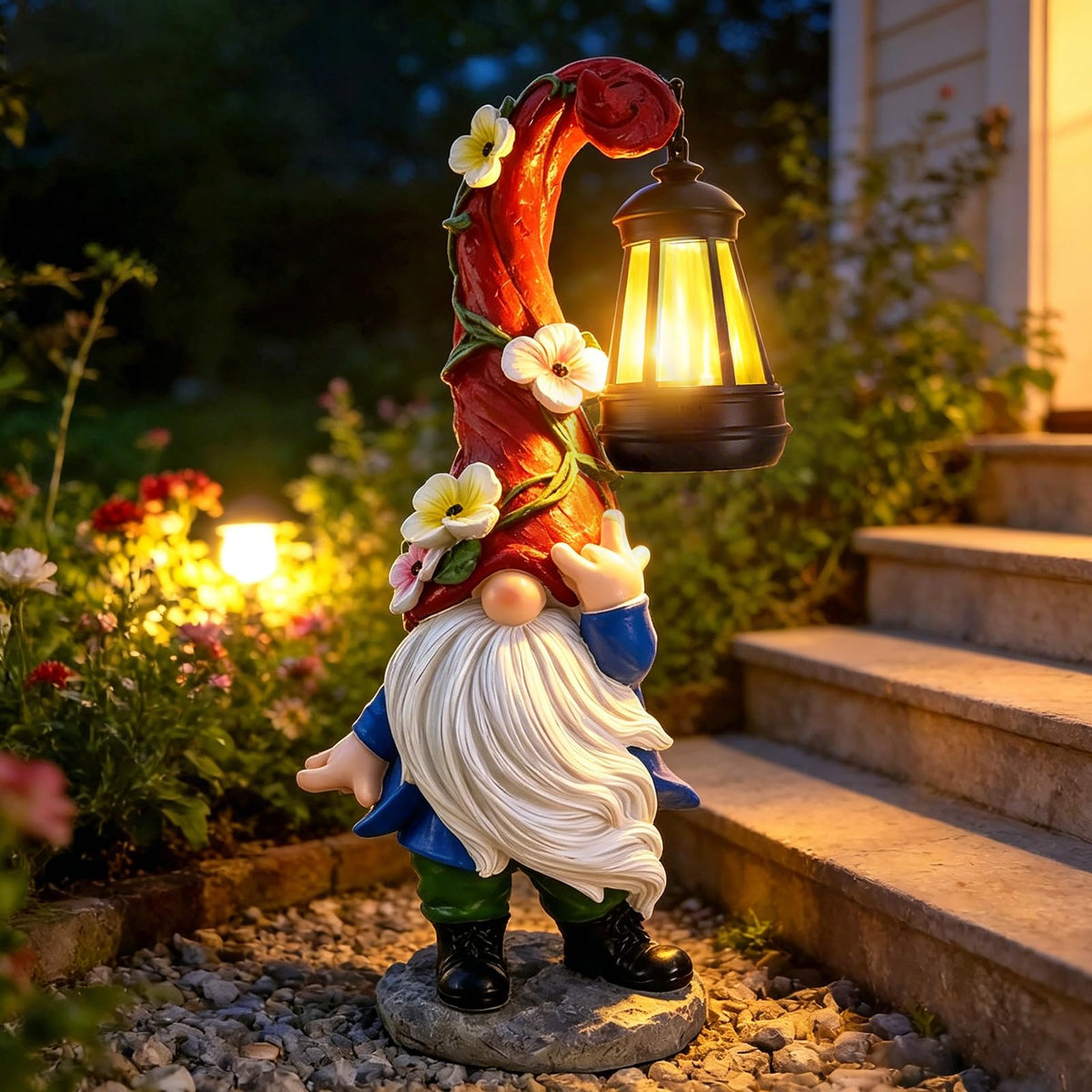 PaLuQiYa garden gnome statue with twig hat, ideal for outdoor display