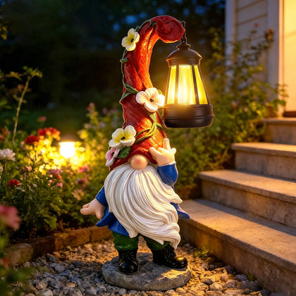 PaLuQiYa garden gnome statue with twig hat, ideal for outdoor display