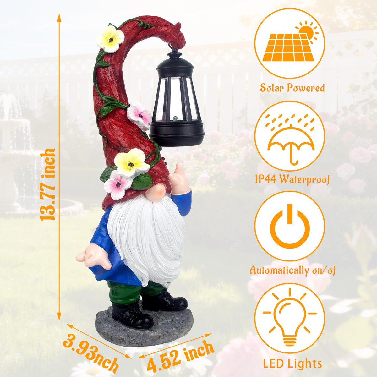 PaLuQiYa sun-charging gnome, easy setup in sunny spots