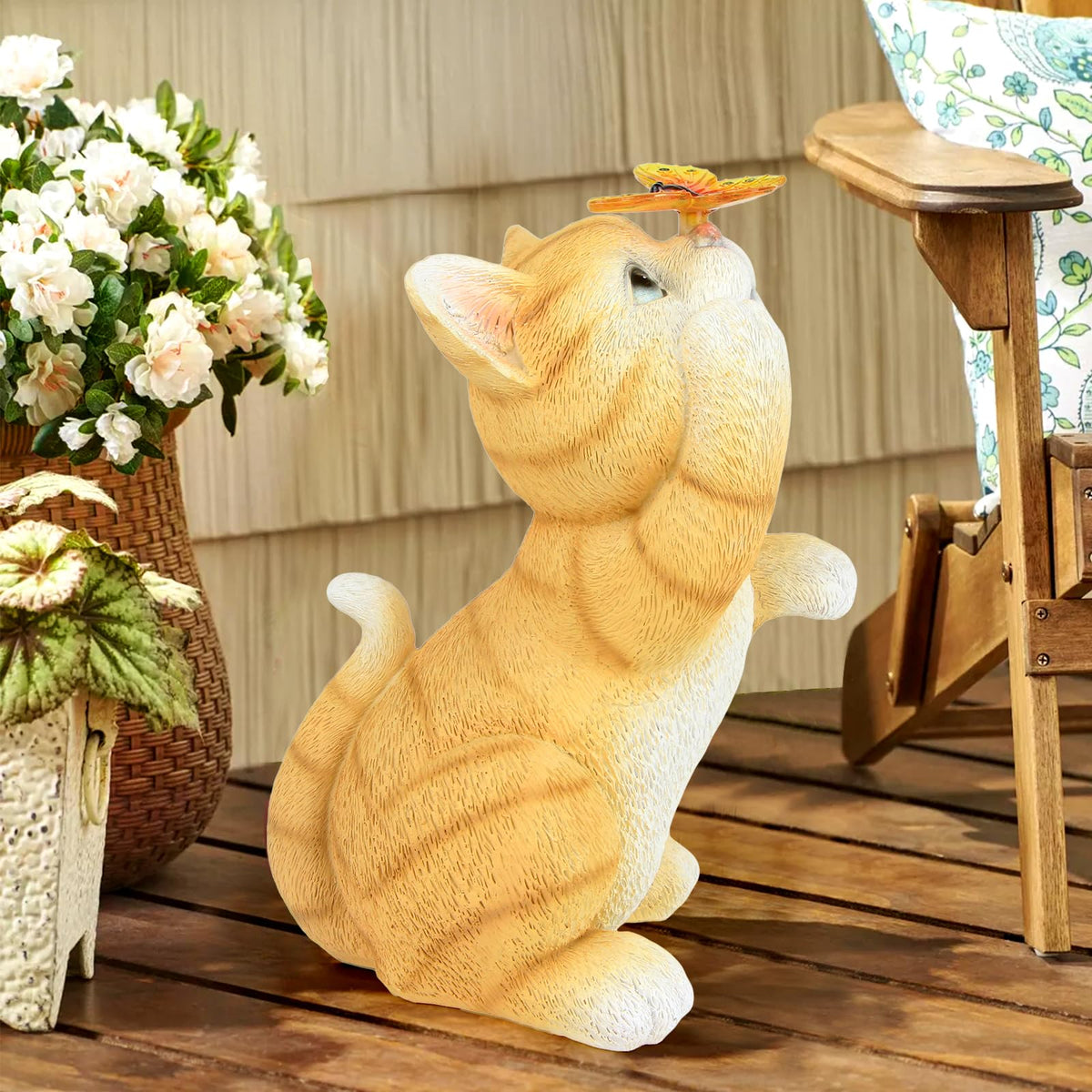 PaLuQiYa brown resin cat garden figure adds whimsical outdoor charm