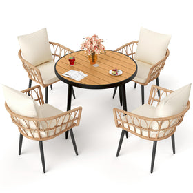 Pamapic four-armchairs with cushions provide comfortable outdoor seating.
