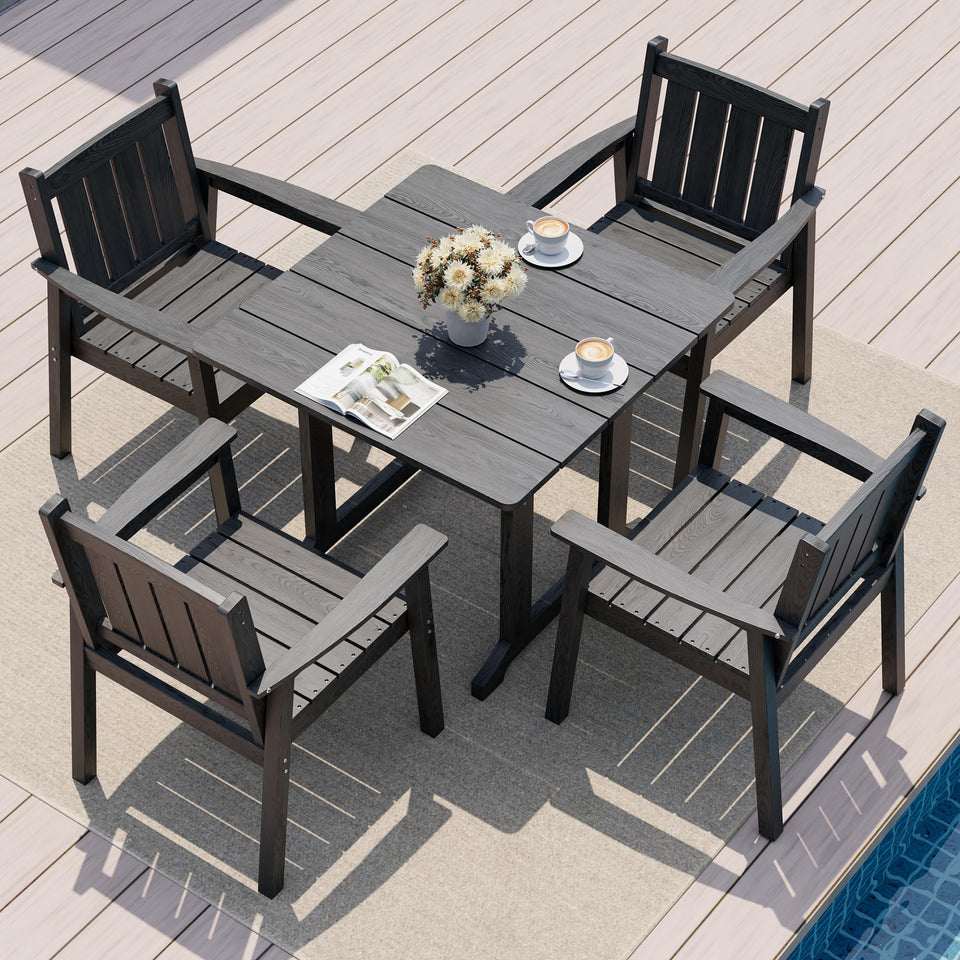 Pamapic 5-Pc Outdoor Dining Set table view with wood grain finish for al fresco meals